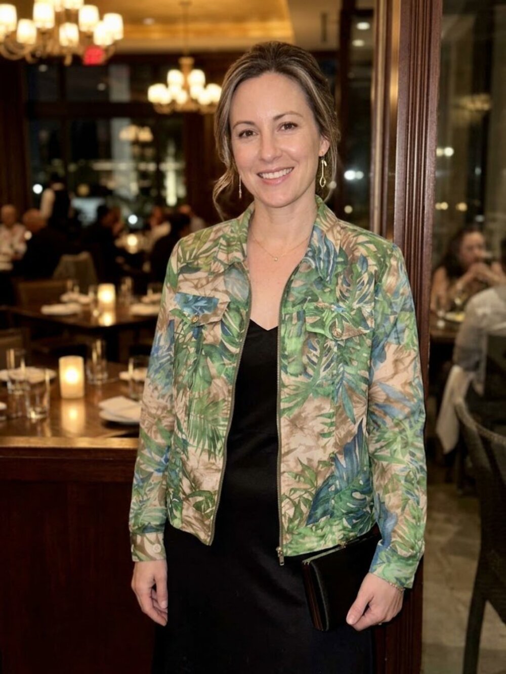 Elcc Green Tropical Leaf Sheer Lightweight Zip Jacket PL Petite Large